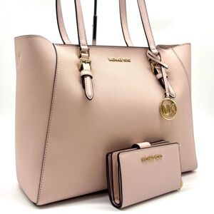 Michael Kors Charlotte LG Tote Bag 3 IN 1 Tote Bag & Bifold Wallet Powder Blush